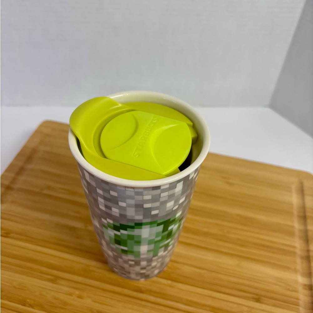 Starbucks Vintage Pixelated Gray and Green Glass To-Go Cup